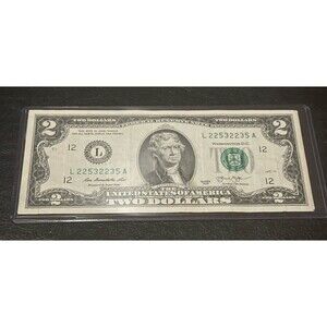 Fancy Serial two dollar bills mint condition $2 L22532235A trinary